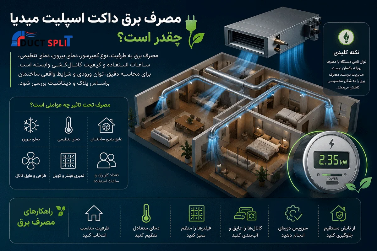 مصرف برق داکت اسپلیت میدیا چقدر است